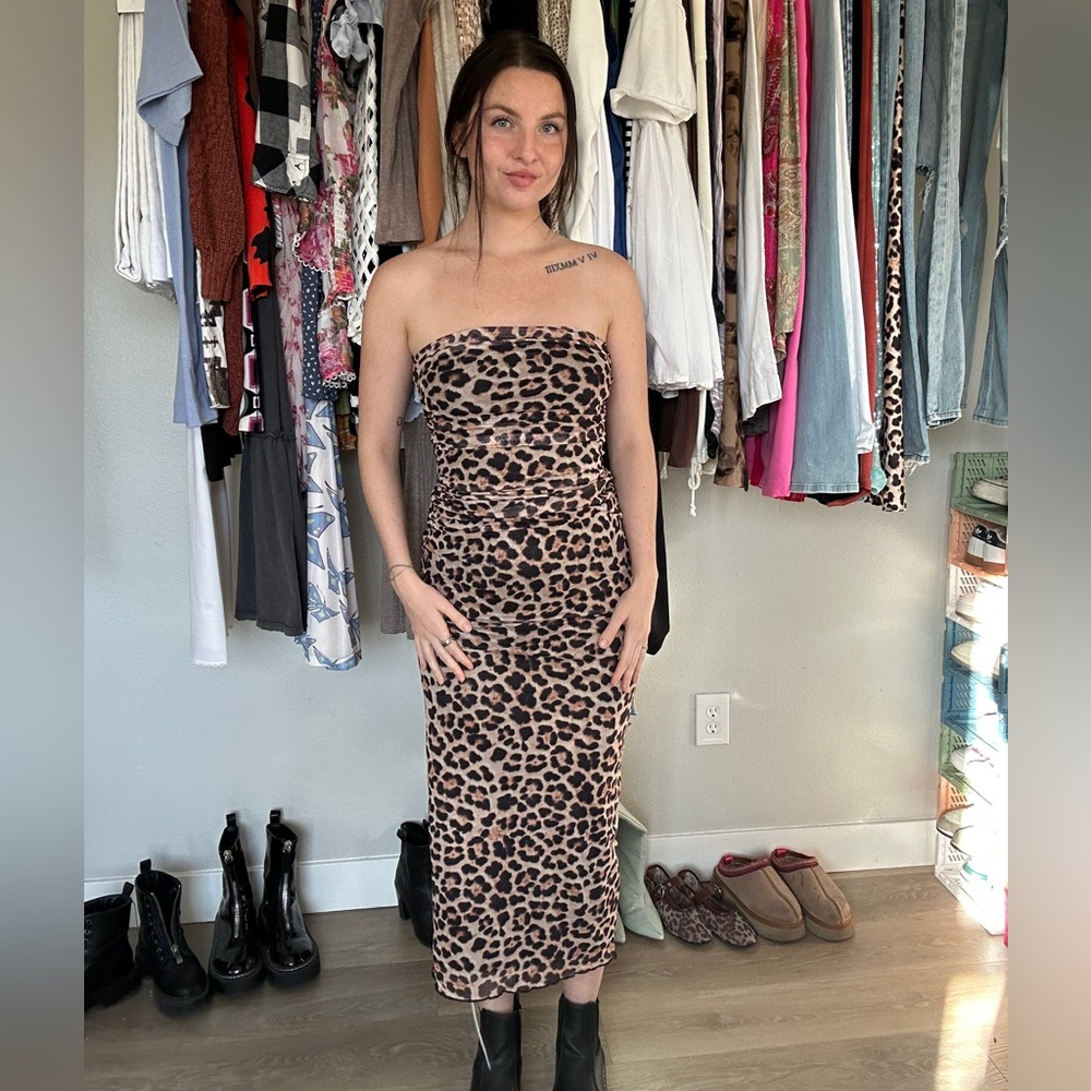 Missguided Strapless Leopard Print Dress